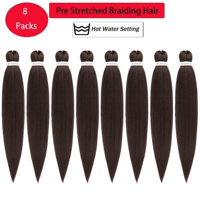ROSDINA Pre-stretched Braiding Hair - 28 Inch 8 Packs Light Brown Super Long Braiding Hair For Twist or Box Braids, Yaki Texture Hot Water Setting Synthetic Braiding Hair Extensions (28 Inch, #4-8P) - Image 2